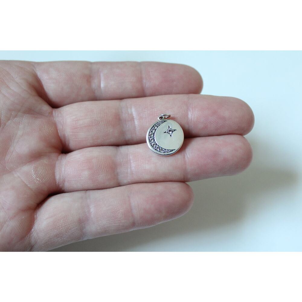 Sterling Silver Disk Charm with Nano Gem Star and Moon Pendant